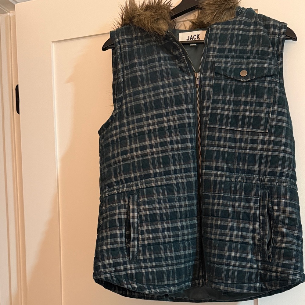 Jack by BB Dakota Plaid Quilted Hooded Vest - Green Plaid